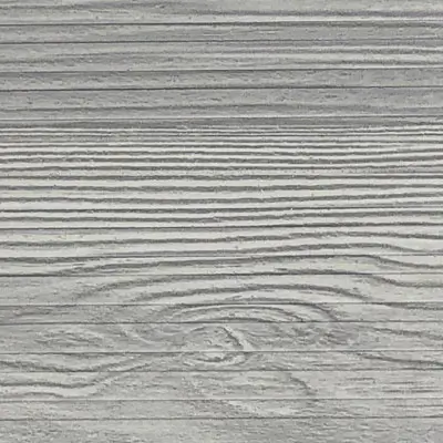 Close-up texture of ribbed, wood-grain Sunspace AlumaDeck material in a gray Weathered finish.